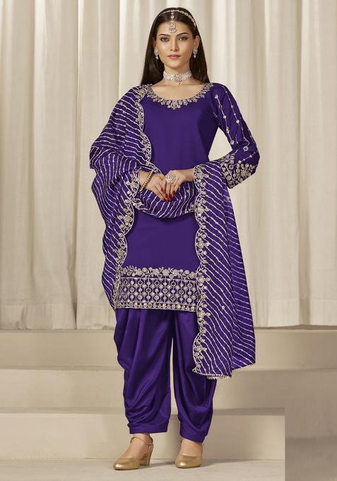 Violet Embroidery Silk Kurta Set