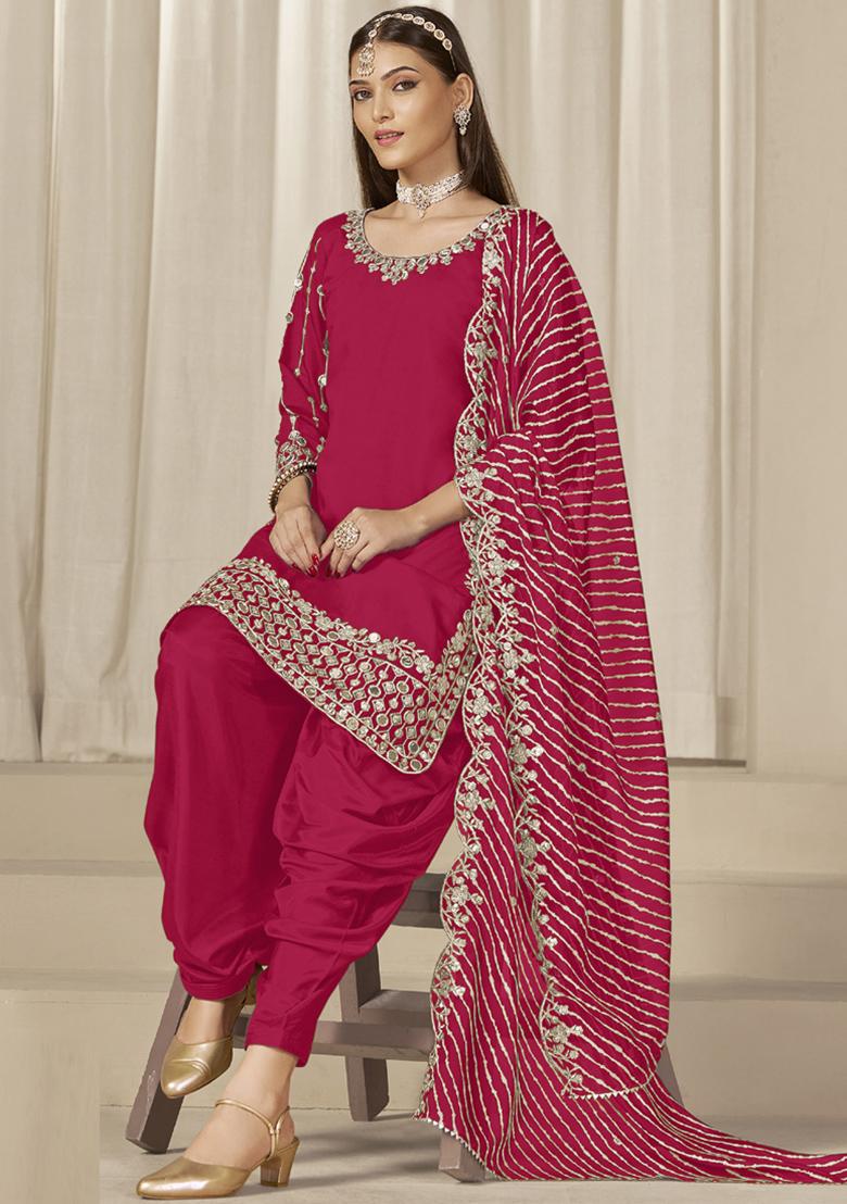 Pink Embroidery Silk Kurta Set - Indya