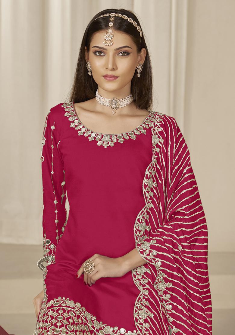 Pink Embroidery Silk Kurta Set - Indya
