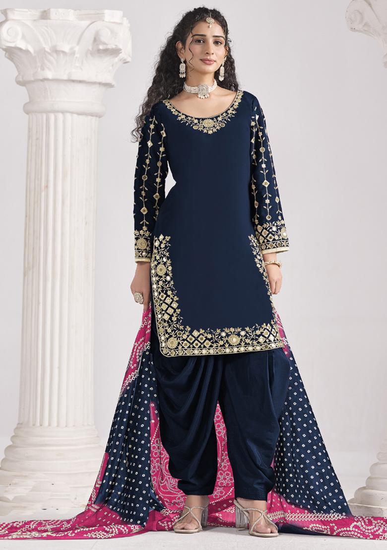 Blue Mirror Silk Kurta Set - Indya
