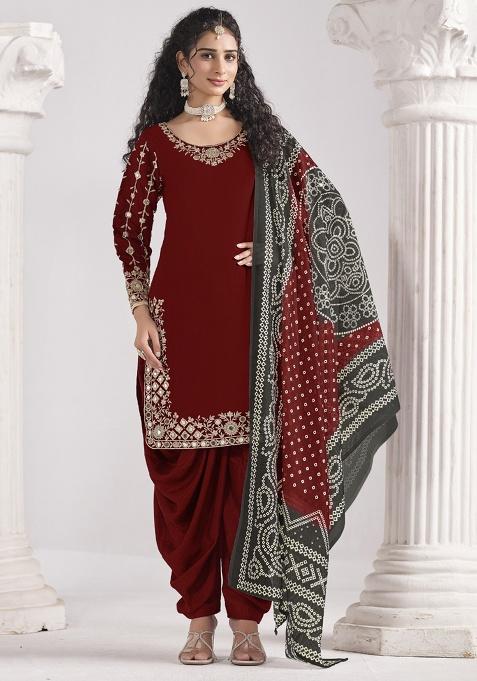 Maroon Mirror Silk Kurta Set