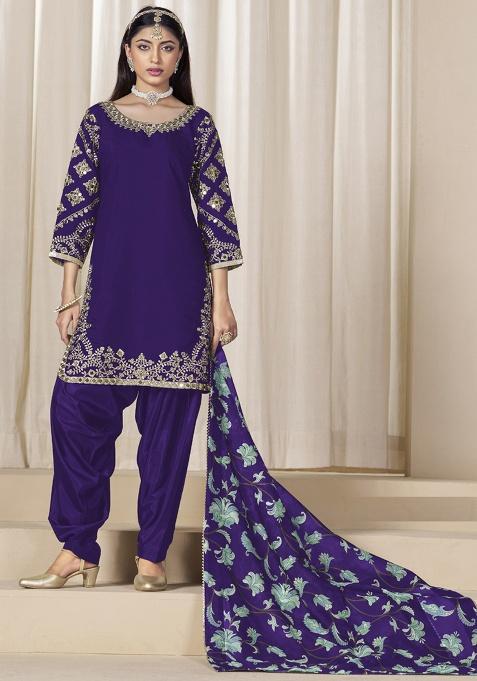 Violet Embroidery Silk Kurta Set