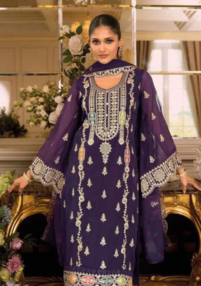 Began Embroidery Chinon Kurta Set - Indya