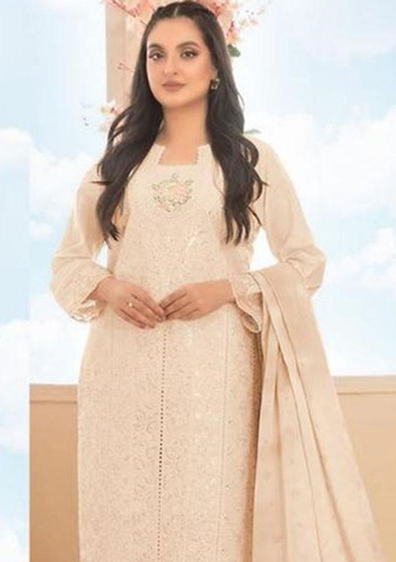 Baby Pink Embroidery Cotton Kurta Set - Indya