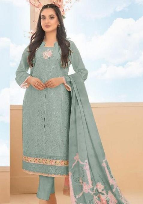 Light Green Embroidery Cotton Kurta Set