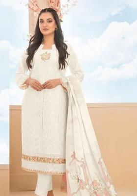Off White Embroidery Cotton Kurta Set