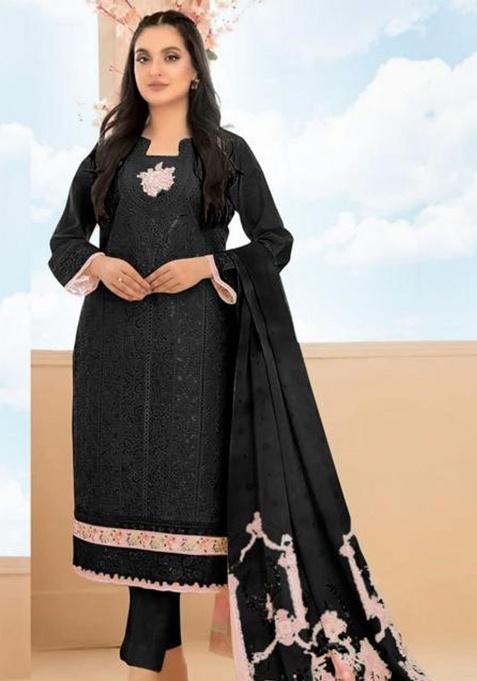 Black Embroidery Cotton Kurta Set