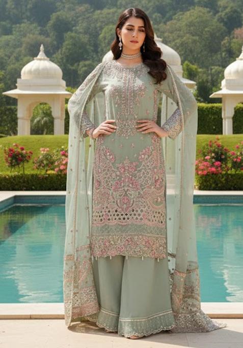 Olive Green Embroidery Georgette Kurta Set