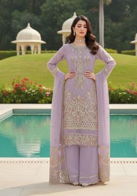 Purple Embroidery Georgette Kurta Set