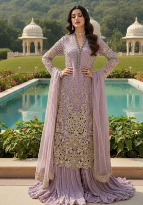 Purple Embroidery Georgette Kurta Set