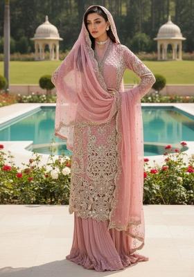 Pink Embroidery Georgette Kurta Set