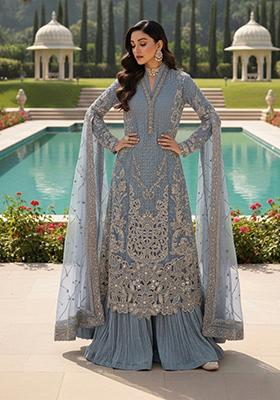 Light Blue Embroidery Georgette Kurta Set