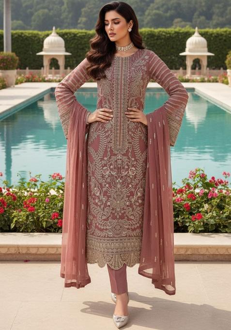 Pink Embroidery Georgette Kurta Set