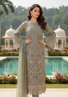 Green Embroidery Georgette Kurta Set