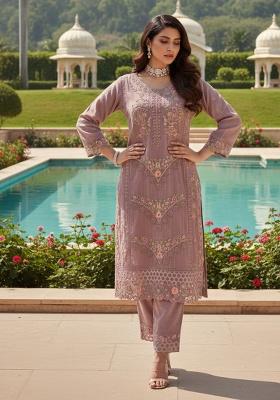 Purple Embroidery Georgette Kurta Set