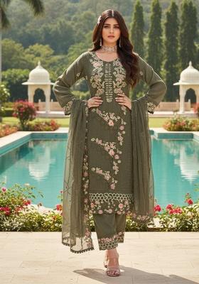 Green Embroidery Georgette Kurta Set