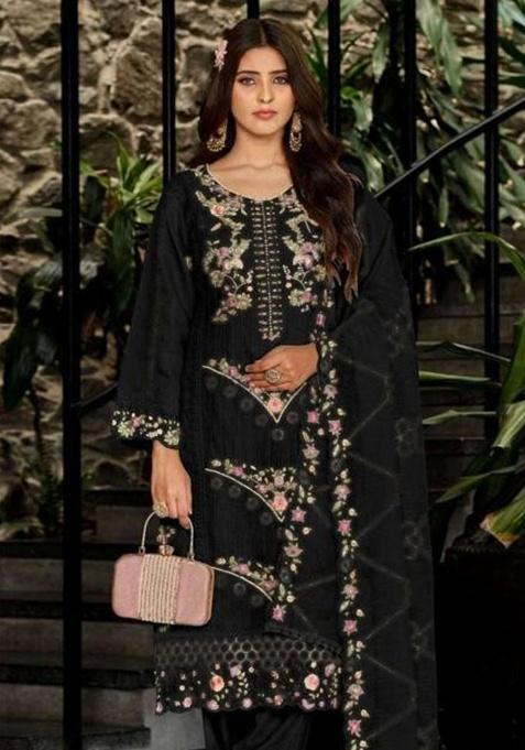 Black Embroidery Georgette Kurta Set