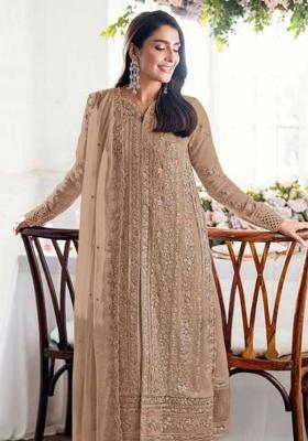 Brown Embroidery Georgette Kurta Set