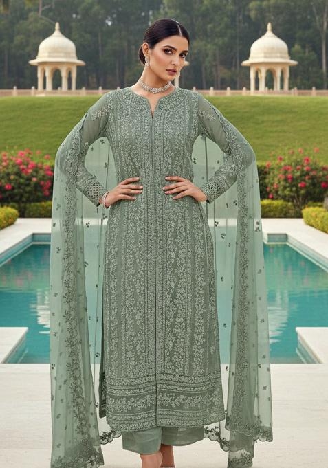 Green Embroidery Georgette Kurta Set