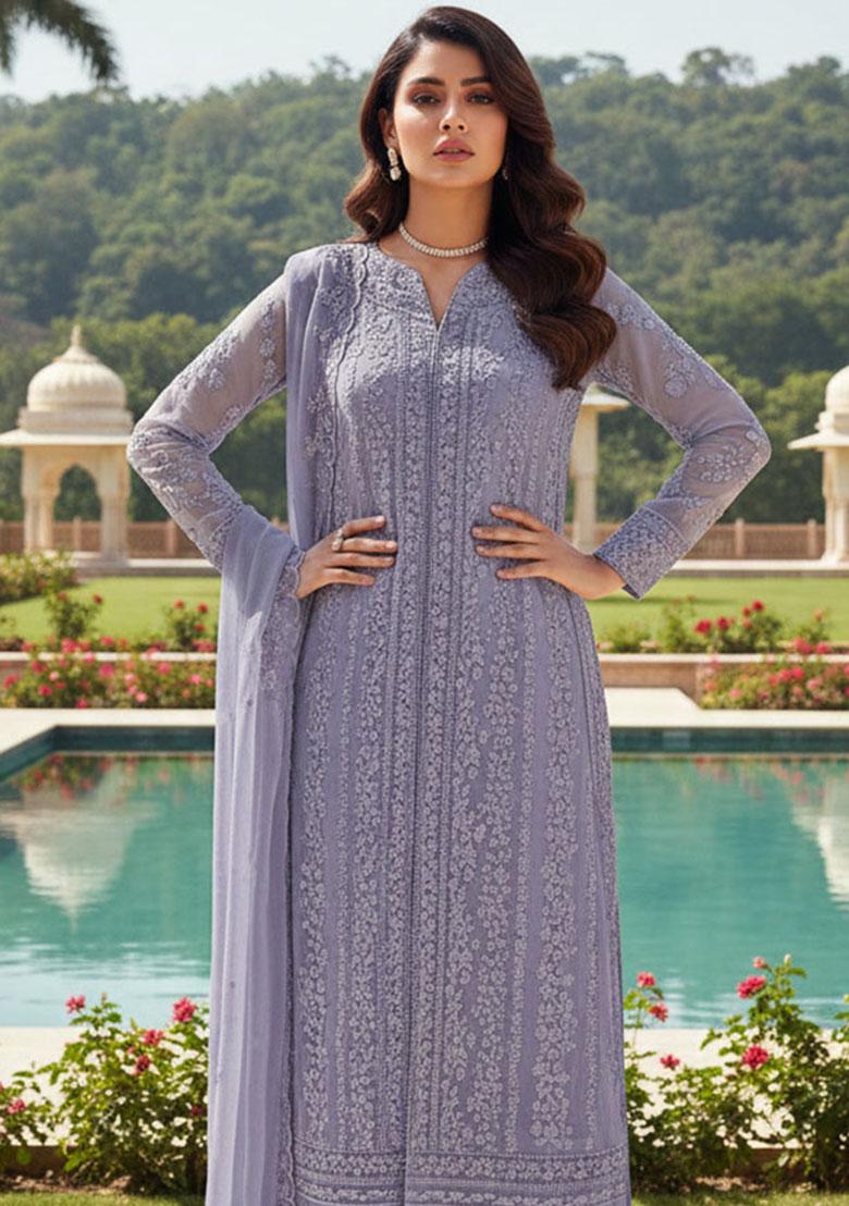 Jamun Embroidery Georgette Kurta Set - Indya