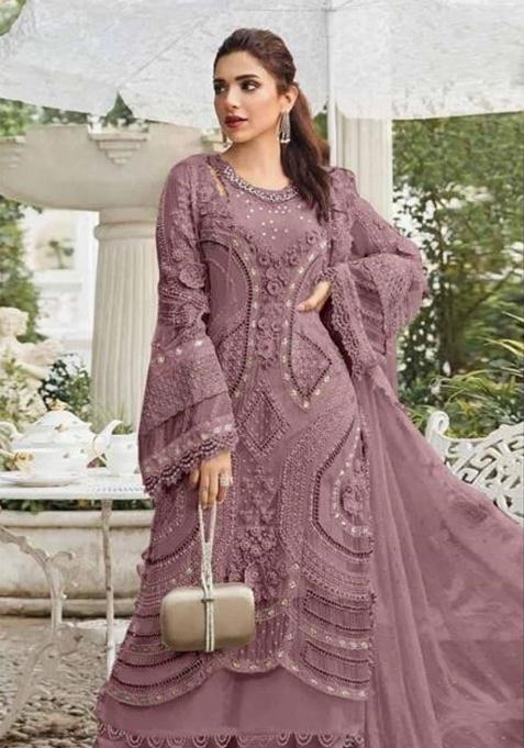 Dusty Mauve Embroidery Georgette Kurta Set