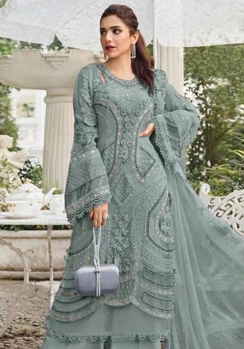 Light Green Embroidery Georgette Kurta Set