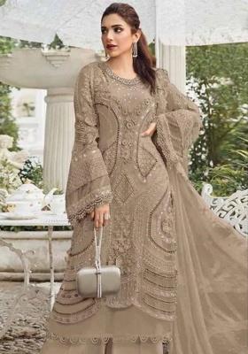 Taupe Embroidery Georgette Kurta Set