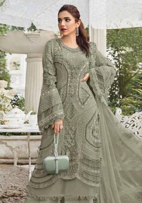 Green Embroidery Georgette Kurta Set