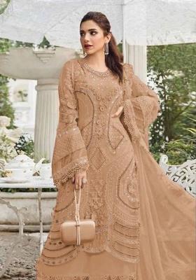 Coffee Embroidery Georgette Kurta Set