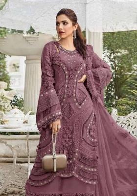 Purple Embroidery Georgette Kurta Set
