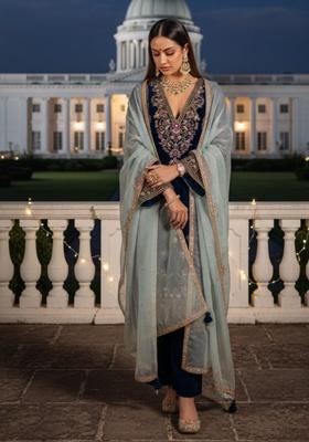 Midnight Blue Embroidery Silk Pakistani Salwar Kameez