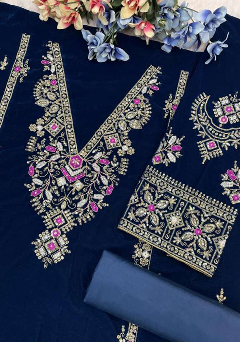 Dark Peacock Embroidered Silk Pakistani Suit Set - Indya