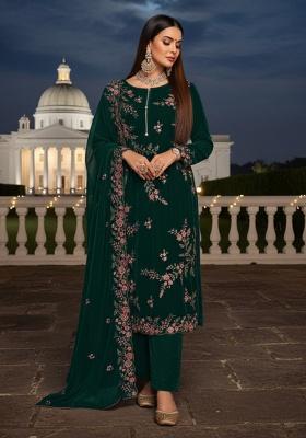 Forest Green Embroidery Silk Pakistani Salwar Kameez