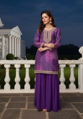 Rich Purple Embroidery Silk Pakistani Salwar Kameez