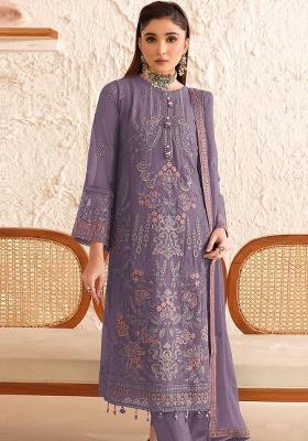 Purple Embroidery Georgette Salwar Suit