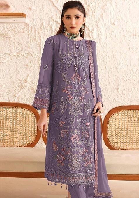 Purple Embroidery Georgette Salwar Suit