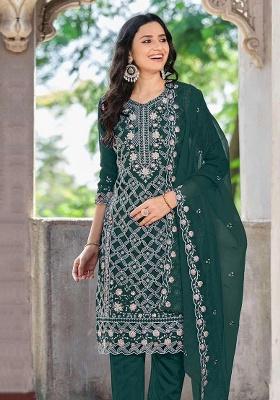 Green Embroidery chiffon Salwar Suit