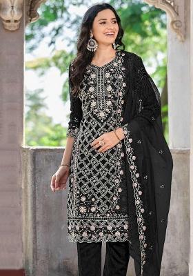 Black Embroidery chiffon Salwar Suit