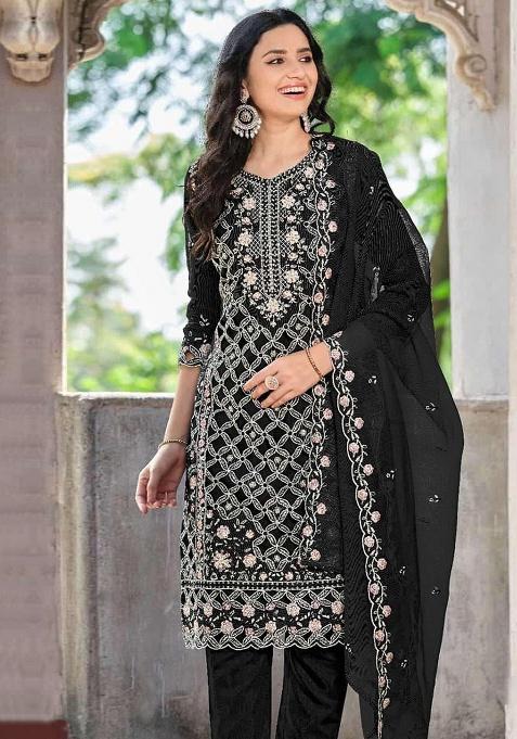 Black Embroidery chiffon Salwar Suit