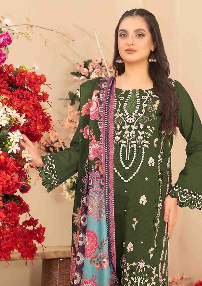 Mehendi Embroidery cambric Salwar Suit - Indya