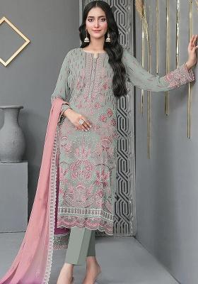 Green Embroidery Georgette Salwar Suit