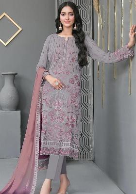 Grey Embroidery Georgette Salwar Suit