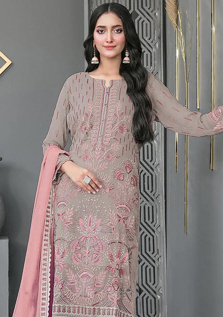 Chiku Embroidery Georgette Salwar Suit - Indya