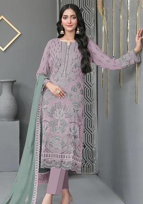 Lavender Embroidery Georgette Salwar Suit