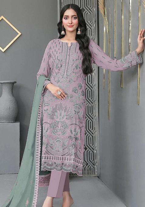 Lavender Embroidery Georgette Salwar Suit