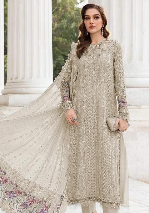 Cream Embroidery Georgette Salwar Suit