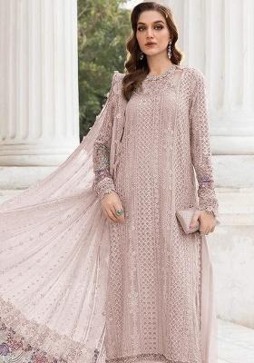 Peach Embroidery Georgette Salwar Suit