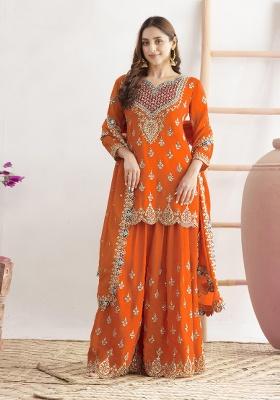 Orange Embroidery Silk Salwar Suit