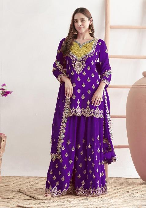 Violet Embroidery Silk Salwar Suit