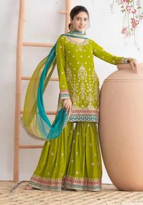 Green Embroidery Silk Salwar Suit